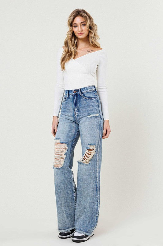 High Rise Wide Leg Jeans in a Vintage Acid Wash