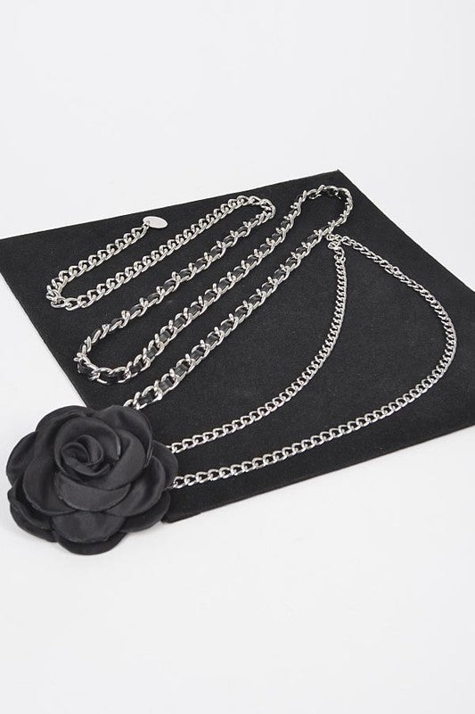 Plus Size Satin Flower Iconic Chain Belt